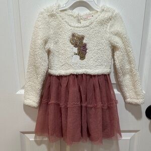 Girls' White and Pink Cat Dress